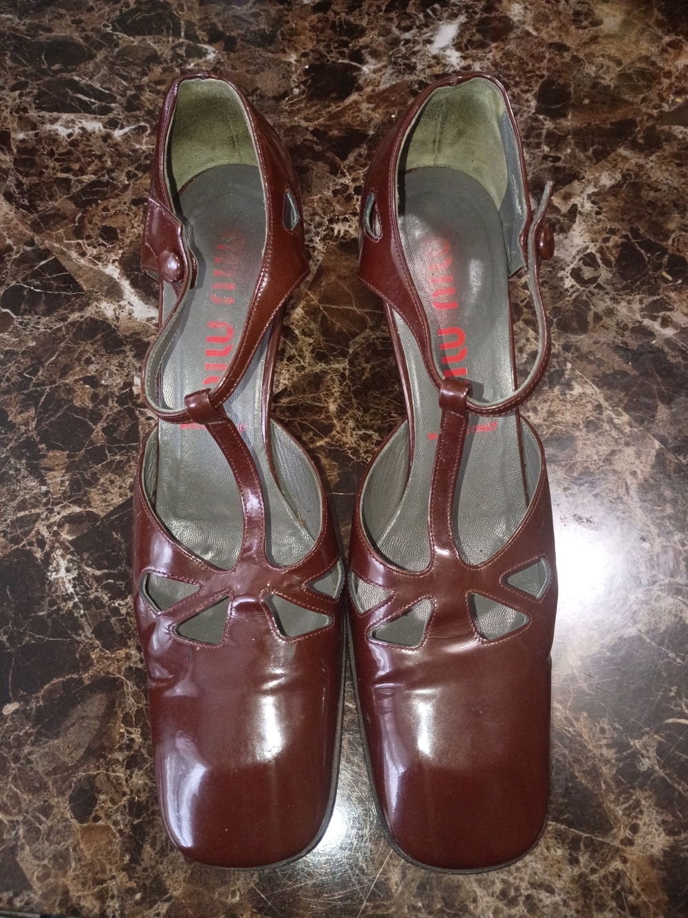 Miu Miu Vintage Women's Brown T-Strap Leather Pumps